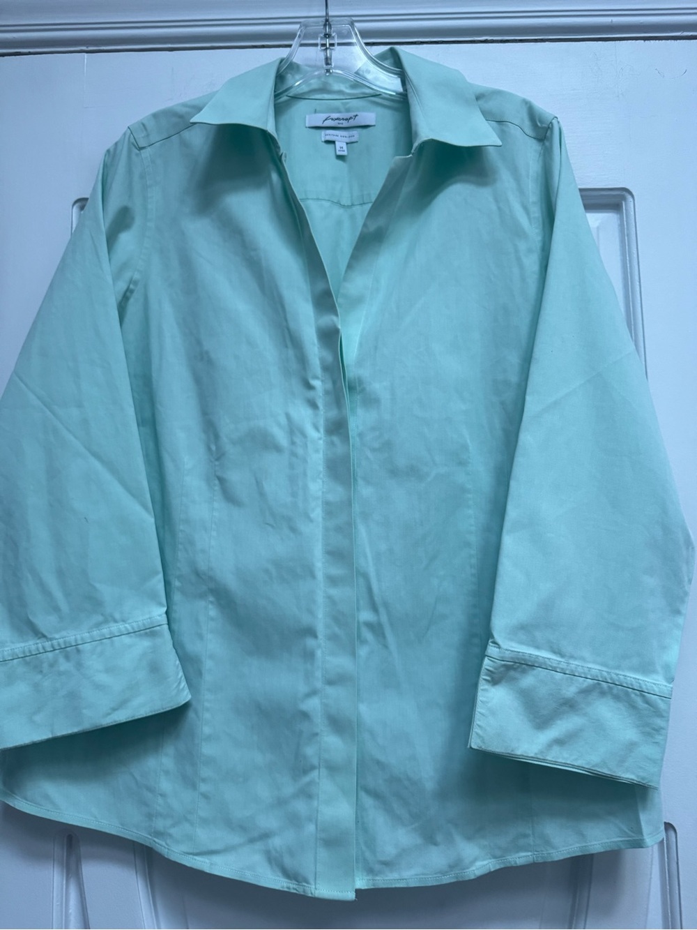 Foxcroft NYC Size 14 Fitted Mint Green Button-Front Women's Shirt